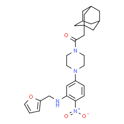 ChemSpider 2D Image | 2-(Adamantan-1-yl)-1-(4-{3-[(2-furylmethyl)amino]-4-nitrophenyl}-1-piperazinyl)ethanone | C27H34N4O4