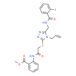 ChemSpider 2D Image | Methyl 2-({[(4-allyl-5-{[(2-fluorobenzoyl)amino]methyl}-4H-1,2,4-triazol-3-yl)sulfanyl]acetyl}amino)benzoate | C23H22FN5O4S