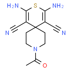 ChemSpider 2D Image | 9-Acetyl-2,4-diamino-3-thia-9-azaspiro[5.5]undeca-1,4-diene-1,5-dicarbonitrile | C13H15N5OS