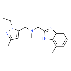 ChemSpider 2D Image | 1-(1-Ethyl-3-methyl-1H-pyrazol-5-yl)-N-methyl-N-[(4-methyl-1H-benzimidazol-2-yl)methyl]methanamine | C17H23N5