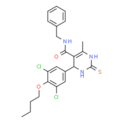 ChemSpider 2D Image | N-Benzyl-4-(4-butoxy-3,5-dichlorophenyl)-6-methyl-2-thioxo-1,2,3,4-tetrahydro-5-pyrimidinecarboxamide | C23H25Cl2N3O2S