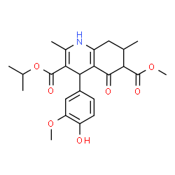ChemSpider 2D Image | 3-Isopropyl 6-methyl 4-(4-hydroxy-3-methoxyphenyl)-2,7-dimethyl-5-oxo-1,4,5,6,7,8-hexahydro-3,6-quinolinedicarboxylate | C24H29NO7