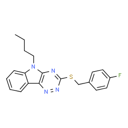 ChemSpider 2D Image | 5-Butyl-3-[(4-fluorobenzyl)sulfanyl]-5H-[1,2,4]triazino[5,6-b]indole | C20H19FN4S
