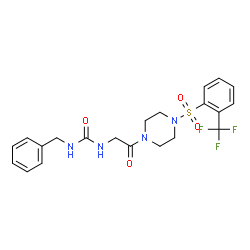 ChemSpider 2D Image | 1-Benzyl-3-[2-oxo-2-(4-{[2-(trifluoromethyl)phenyl]sulfonyl}-1-piperazinyl)ethyl]urea | C21H23F3N4O4S