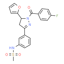 ChemSpider 2D Image | N-{3-[1-(4-Fluorobenzoyl)-5-(2-furyl)-4,5-dihydro-1H-pyrazol-3-yl]phenyl}methanesulfonamide | C21H18FN3O4S