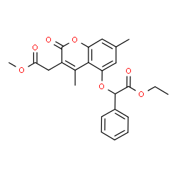 ChemSpider 2D Image | Ethyl {[3-(2-methoxy-2-oxoethyl)-4,7-dimethyl-2-oxo-2H-chromen-5-yl]oxy}(phenyl)acetate | C24H24O7