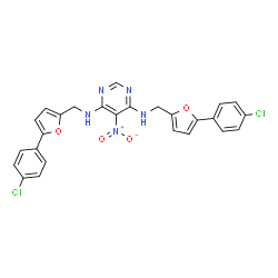ChemSpider 2D Image | N,N'-Bis{[5-(4-chlorophenyl)-2-furyl]methyl}-5-nitro-4,6-pyrimidinediamine | C26H19Cl2N5O4