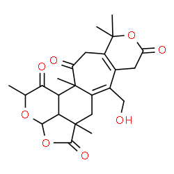 ChemSpider 2D Image | 7-(Hydroxymethyl)-2,5a,11,11,13a-pentamethyl-3a,5a,6,8,12,13a,13b,13c-octahydrofuro[4,3,2-ij]pyrano[4',3':4,5]cyclohepta[1,2-f]isochromene-1,5,9,13(2H,11H)-tetrone | C24H28O8