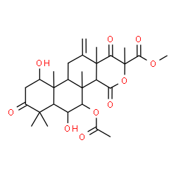 ChemSpider 2D Image | Methyl 5-acetoxy-6,10-dihydroxy-2,4b,7,7,10a,12a-hexamethyl-12-methylene-1,4,8-trioxohexadecahydro-2H-naphtho[1,2-h]isochromene-2-carboxylate | C28H38O10