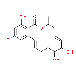 ChemSpider 2D Image | (5E,11E)-7,8,14,16-Tetrahydroxy-3-methyl-3,4,7,8,9,10-hexahydro-1H-2-benzoxacyclotetradecin-1-one | C18H22O6