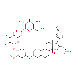 ChemSpider 2D Image | 16-Acetoxy-3-{[hexopyranosyl-(1->6)hexopyranosyl-(1->4)-2,6-dideoxy-3-O-methylhexopyranosyl]oxy}-14-hydroxycard-20(22)-enolide | C44H68O19