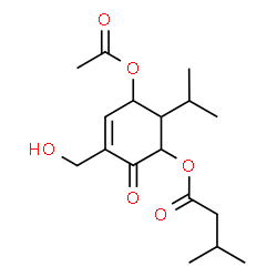ChemSpider 2D Image | 5-Acetoxy-3-(hydroxymethyl)-6-isopropyl-2-oxo-3-cyclohexen-1-yl 3-methylbutanoate | C17H26O6