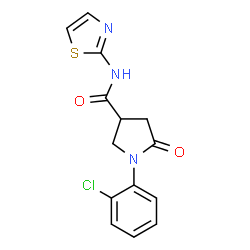 ChemSpider 2D Image | 1-(2-Chlorophenyl)-5-oxo-N-(1,3-thiazol-2-yl)-3-pyrrolidinecarboxamide | C14H12ClN3O2S