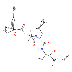 ChemSpider 2D Image | 1-{2-[(Cyclohexyl{[(4-nitro-2H-pyrrol-2-yl)carbonyl]amino}acetyl)amino]-3,3-dimethylbutanoyl}-N-[1-(cyclopropylamino)-2-hydroxy-1-oxo-3-hexanyl]octahydro-1H-indole-2-carboxamide | C37H57N7O8