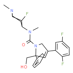 ChemSpider 2D Image | 4-(2,5-Difluorophenyl)-N-(3-fluoro-1-methyl-4-piperidinyl)-2-(hydroxymethyl)-N-methyl-2-phenyl-2,5-dihydro-1H-pyrrole-1-carboxamide | C25H28F3N3O2