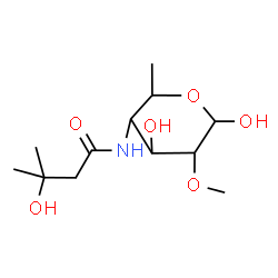 ChemSpider 2D Image | N-(4,6-dihydroxy-5-methoxy-2-methyl-tetrahydropyran-3-yl)-3-hydroxy-3-methyl-butanamide | C12H23NO6