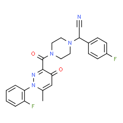 ChemSpider 2D Image | (4-Fluorophenyl)(4-{[1-(2-fluorophenyl)-6-methyl-4-oxo-1,4-dihydro-3-pyridazinyl]carbonyl}-1-piperazinyl)acetonitrile | C24H21F2N5O2