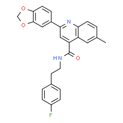 ChemSpider 2D Image | 2-(1,3-Benzodioxol-5-yl)-N-[2-(4-fluorophenyl)ethyl]-6-methyl-4-quinolinecarboxamide | C26H21FN2O3