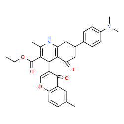 ChemSpider 2D Image | Ethyl 7-[4-(dimethylamino)phenyl]-2-methyl-4-(6-methyl-4-oxo-4H-chromen-3-yl)-5-oxo-1,4,5,6,7,8-hexahydro-3-quinolinecarboxylate | C31H32N2O5
