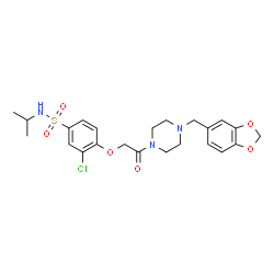 ChemSpider 2D Image | 4-{2-[4-(1,3-Benzodioxol-5-ylmethyl)-1-piperazinyl]-2-oxoethoxy}-3-chloro-N-isopropylbenzenesulfonamide | C23H28ClN3O6S