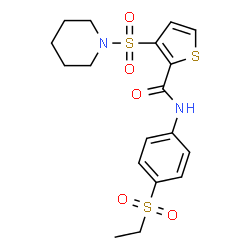 ChemSpider 2D Image | N-[4-(Ethylsulfonyl)phenyl]-3-(1-piperidinylsulfonyl)-2-thiophenecarboxamide | C18H22N2O5S3