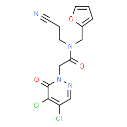 ChemSpider 2D Image | N-(2-Cyanoethyl)-2-(4,5-dichloro-6-oxo-1(6H)-pyridazinyl)-N-(2-furylmethyl)acetamide | C14H12Cl2N4O3