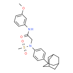 ChemSpider 2D Image | N~2~-[4-(Adamantan-1-yl)phenyl]-N-(3-methoxyphenyl)-N~2~-(methylsulfonyl)glycinamide | C26H32N2O4S