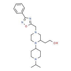ChemSpider 2D Image | 2-{1-(1-Isopropyl-4-piperidinyl)-4-[(3-phenyl-1,2,4-oxadiazol-5-yl)methyl]-2-piperazinyl}ethanol | C23H35N5O2