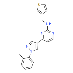 ChemSpider 2D Image | N-(Thiophen-3-ylmethyl)-4-(1-(o-tolyl)-1H-pyrazol-4-yl)pyrimidin-2-amine | C19H17N5S
