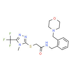 ChemSpider 2D Image | 2-{[4-Methyl-5-(trifluoromethyl)-4H-1,2,4-triazol-3-yl]sulfanyl}-N-[2-(4-morpholinylmethyl)benzyl]acetamide | C18H22F3N5O2S