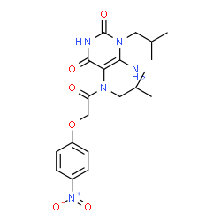 ChemSpider 2D Image | N-(6-Amino-1-isobutyl-2,4-dioxo-1,2,3,4-tetrahydro-5-pyrimidinyl)-N-isobutyl-2-(4-nitrophenoxy)acetamide | C20H27N5O6