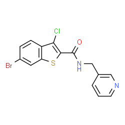 ChemSpider 2D Image | 6-Bromo-3-chloro-N-(3-pyridinylmethyl)-1-benzothiophene-2-carboxamide | C15H10BrClN2OS