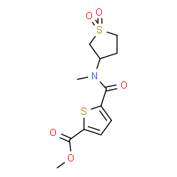 ChemSpider 2D Image | Methyl 5-[(1,1-dioxidotetrahydro-3-thiophenyl)(methyl)carbamoyl]-2-thiophenecarboxylate | C12H15NO5S2