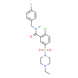 ChemSpider 2D Image | 2-Chloro-5-[(4-ethyl-1-piperazinyl)sulfonyl]-N-(4-fluorobenzyl)-N-methylbenzamide | C21H25ClFN3O3S