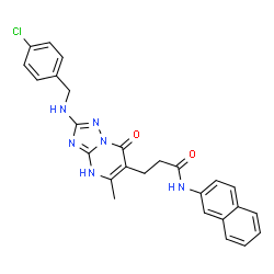 ChemSpider 2D Image | 3-{2-[(4-Chlorobenzyl)amino]-5-methyl-7-oxo-3,7-dihydro[1,2,4]triazolo[1,5-a]pyrimidin-6-yl}-N-(2-naphthyl)propanamide | C26H23ClN6O2