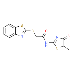 ChemSpider 2D Image | 2-(1,3-Benzothiazol-2-ylsulfanyl)-N-(5-methyl-4-oxo-4,5-dihydro-1,3-thiazol-2-yl)acetamide | C13H11N3O2S3