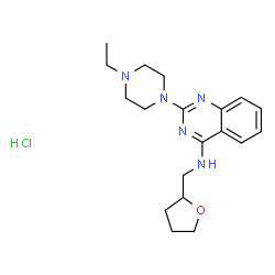 ChemSpider 2D Image | 2-(4-Ethyl-1-piperazinyl)-N-(tetrahydro-2-furanylmethyl)-4-quinazolinamine hydrochloride (1:1) | C19H28ClN5O