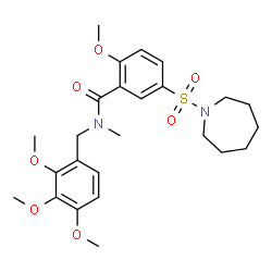 ChemSpider 2D Image | 5-(1-Azepanylsulfonyl)-2-methoxy-N-methyl-N-(2,3,4-trimethoxybenzyl)benzamide | C25H34N2O7S