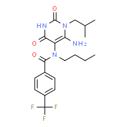 ChemSpider 2D Image | N-(6-Amino-1-isobutyl-2,4-dioxo-1,2,3,4-tetrahydro-5-pyrimidinyl)-N-butyl-4-(trifluoromethyl)benzamide | C20H25F3N4O3