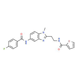 ChemSpider 2D Image | N-(2-{5-[(4-Fluorobenzoyl)amino]-1-methyl-1H-benzimidazol-2-yl}ethyl)-2-furamide | C22H19FN4O3