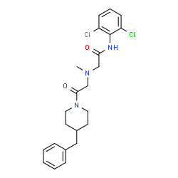 ChemSpider 2D Image | 2-{[2-(4-Benzyl-1-piperidinyl)-2-oxoethyl](methyl)amino}-N-(2,6-dichlorophenyl)acetamide | C23H27Cl2N3O2