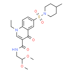 ChemSpider 2D Image | N-(2,2-Dimethoxyethyl)-1-ethyl-6-[(4-methyl-1-piperidinyl)sulfonyl]-4-oxo-1,4-dihydro-3-quinolinecarboxamide | C22H31N3O6S
