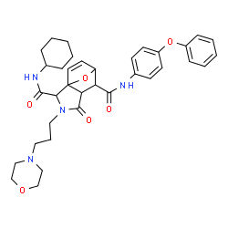 ChemSpider 2D Image | N~2~-Cyclohexyl-3-[3-(4-morpholinyl)propyl]-4-oxo-N~6~-(4-phenoxyphenyl)-10-oxa-3-azatricyclo[5.2.1.0~1,5~]dec-8-ene-2,6-dicarboxamide | C35H42N4O6