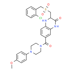 ChemSpider 2D Image | 3-{[(2-Chlorobenzyl)sulfonyl]methyl}-7-{[4-(4-methoxyphenyl)-1-piperazinyl]carbonyl}-3,4-dihydro-2(1H)-quinoxalinone | C28H29ClN4O5S