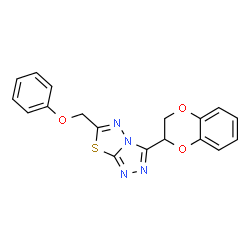 ChemSpider 2D Image | 3-(2,3-Dihydro-1,4-benzodioxin-2-yl)-6-(phenoxymethyl)[1,2,4]triazolo[3,4-b][1,3,4]thiadiazole | C18H14N4O3S