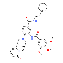 ChemSpider 2D Image | N-[5-{[2-(1-Cyclohexen-1-yl)ethyl]carbamoyl}-2-(6-oxo-7,11-diazatricyclo[7.3.1.0~2,7~]trideca-2,4-dien-11-yl)phenyl]-3,4,5-trimethoxybenzamide | C36H42N4O6