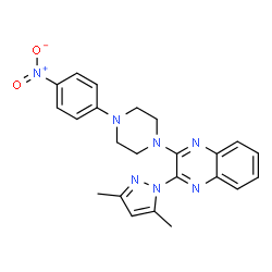 ChemSpider 2D Image | 2-(3,5-Dimethyl-1H-pyrazol-1-yl)-3-[4-(4-nitrophenyl)-1-piperazinyl]quinoxaline | C23H23N7O2