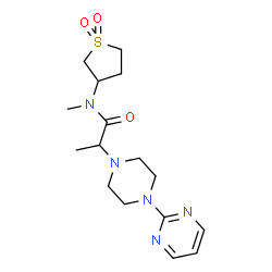 ChemSpider 2D Image | N-(1,1-Dioxidotetrahydro-3-thiophenyl)-N-methyl-2-[4-(2-pyrimidinyl)-1-piperazinyl]propanamide | C16H25N5O3S