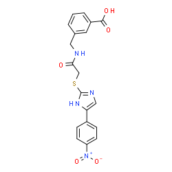 ChemSpider 2D Image | 3-{[({[5-(4-Nitrophenyl)-1H-imidazol-2-yl]sulfanyl}acetyl)amino]methyl}benzoic acid | C19H16N4O5S