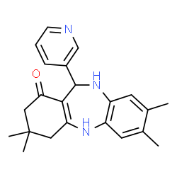 ChemSpider 2D Image | 3,3,7,8-Tetramethyl-11-(3-pyridinyl)-2,3,4,5,10,11-hexahydro-1H-dibenzo[b,e][1,4]diazepin-1-one | C22H25N3O